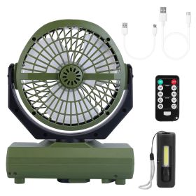 20000mAh Rechargeable Oscillating Camping Fan with Flashlight Hanging Hook Remote Control Portable Fan for Tent Emergency Power Bank Desk Fan wit (Color: Green, size: One size)